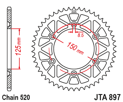 Foaie spate ALU JT JTA 897-51RED 51T, 520 Rosu